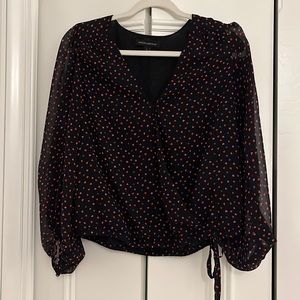 Black with Multi Colored Hearts Wrap Top